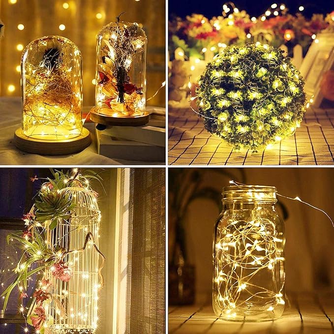 4 Pack Solar Powered Copper Wire String Lights Outdoor, Total 400LED Waterproof 8 Modes Fairy Lights for Garden, Patio, Party, Yard, Christmas (Warm White)
