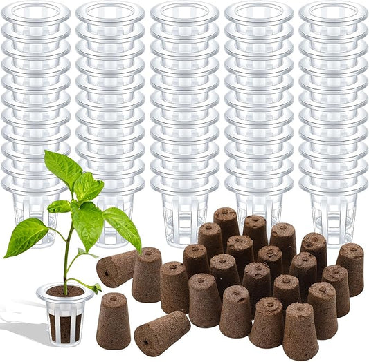 200 Pcs Grow Sponges Pods Kit, Includes 100 Grow Sponges, 100 Root Plant Basket, Root Growing Kit Replacement Pod Cups Hydroponic Pods Garden Accessories for Indoor Herb Growing System