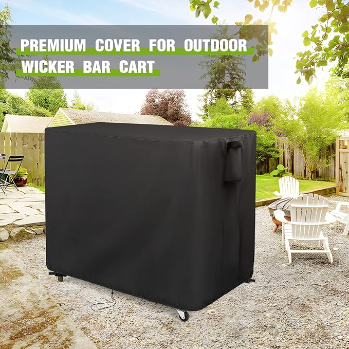 Outdoor Bar Cart Cover for Outdoor Rolling Wicker Bar Table Set 44"x19"x36", Waterproof Dustcover for Outside Serving Cart, Heavy Duty Out door Beverage Cooler Covers