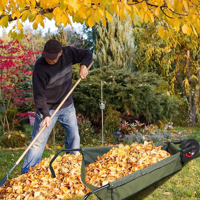 BBTO Folding Wheelbarrow Collapsible Foldable Yard Cart 88lbs Lightweight Gardening Heavy Duty Oxford Cloth Lawn for Adult, Grass, Soil, Brick, Leaf, Garden Supplies, 10" Pneumatic Tire