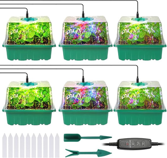 Seed Starter Trays with Grow Lights, 72 Cells Seed Starter Kit with Lights, 3 Lighting Mode, 4 Timing Set, Germination Kit for Seed Starting Trays, Seedling Starter with High Humidity Control Domes