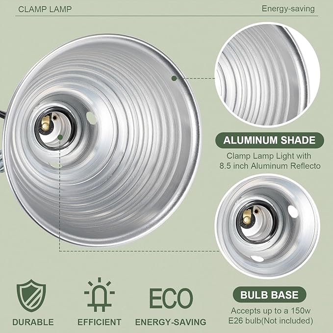 Macarrie 6 Pcs Adjustable Clamp Lamp Light with Aluminum Reflector Up to 150 Watt (No Bulb Included) E26 Socket SPT-2 18awg 6FT Cord (8.5 Inch)