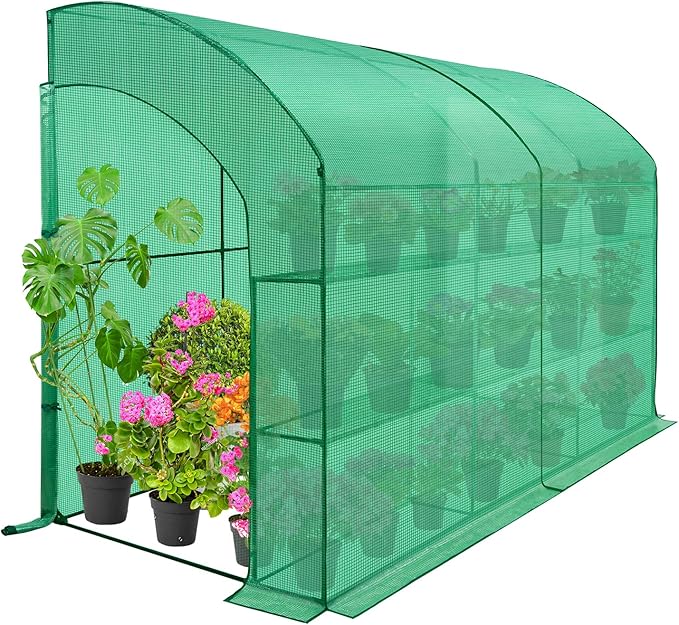 EAGLE PEAK 3 Tier Lean to Portable Greenhouse, Heavy-Duty Indoor & Outdoor Garden with Wire Shelves, 2 Roll-Up Zipper Doors, Easy Assembly, 120"x60"x84" Clear/Green PE Cover