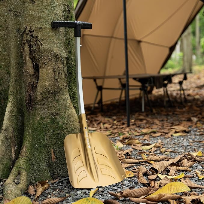 OneTigris Snow Shovel, Collapsible Aluminum Alloy with Ice Scraper Brush - Portable Folding Shovel for Camping, Car Emergency, Winter Outdoor - 25.98" Lightweight Durable Design (Coyote Brown)