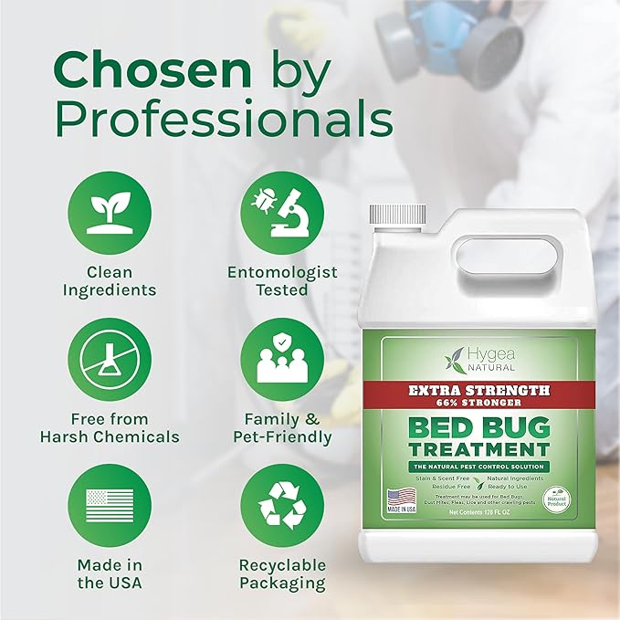 Extra Strength Bed Bug & Mite Spray- Child & Pet friendly - Stain & Odor Free - 66% Stronger Natural Formula (128 oz)