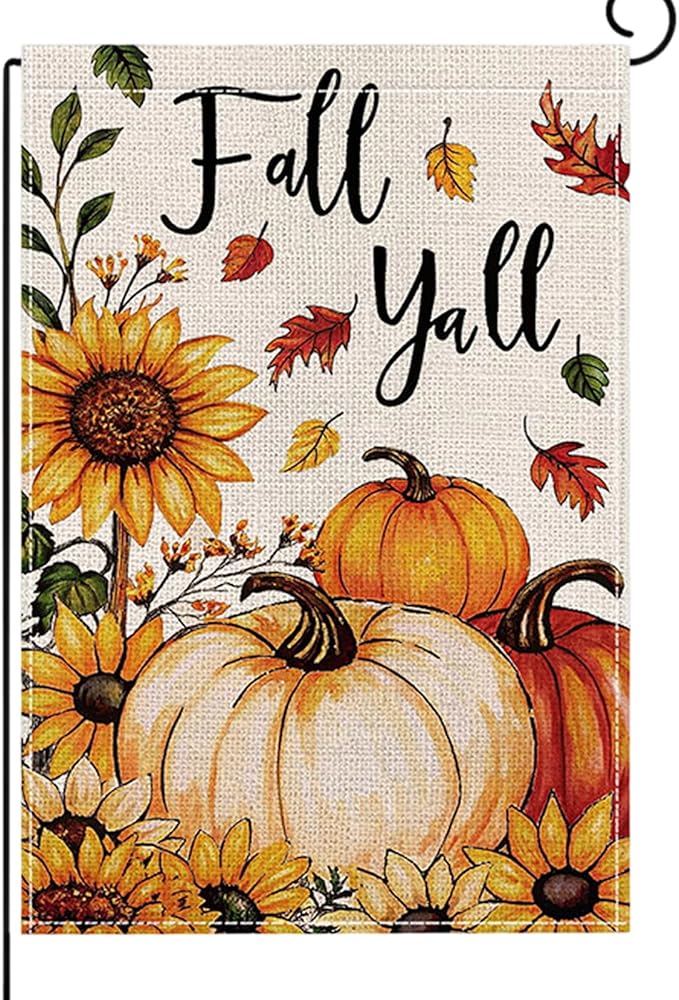 Fall Garden Flag 12 x 18 Inch Double Sided Pumpkin Sunflower Maple Leaves Designs Autumn Burlap Yard Flag for Outside Rustic Yard Outdoor Holiday Home Decoration