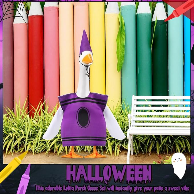 Geyoga Halloween Porch Goose Outfit 23" Classroom Goose Clothes Fall Lawn School Garden Patio Yard Outdoor Decorations(Purple,Crayon)
