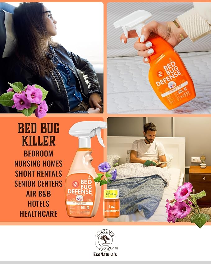 All Natural Bed Bug Spray -Non-Toxic Bed Bug Killer - 2 Bottle Pack 16 oz + 1 oz Concentrate - Fast-Acting Bed Bug Killer | Kills Fleas and Mites