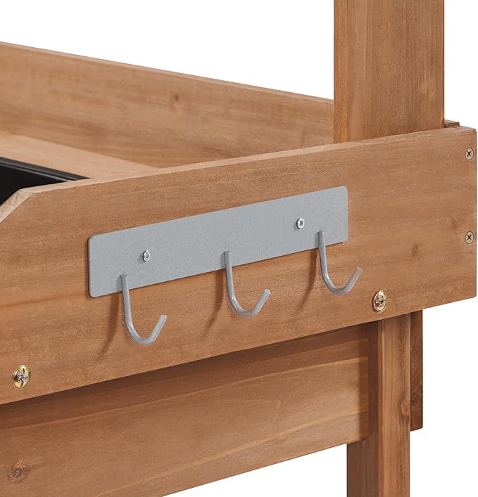 Yaheetech Potting Bench Outdoor Garden Work Bench Station Planting Solid Wood Construction for Horticulture w/Sink Drawer Rack Shelves Brown