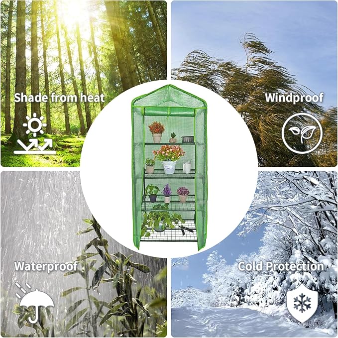 Mini Greenhouse for Indoor Outdoor, Portable 4 Tier Greenhouse with Durable PE Cover, 27"x19"x62" Small Gardening Green House