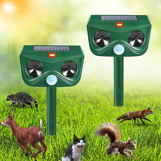 2 Pack Ultrasonic Animal Repellent Outdoor Cat Repellent Outdoor Deer Repllent Devices Animal Deer Deterrent Scare Squirrel, Raccoon, Skunk, Rabbit, Dog with Motion Detector for Yard Garden