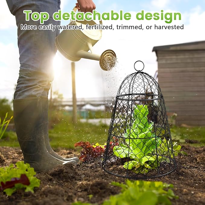 6 Pcs Garden Cloches for Plants, Metal Extra Large Chicken Wire Cloche Plant Covers, Garden Netting Plant Protectors from Animals to Keep Squirrel, Rabbit, Chicken and Bird Out 17" H x 13" D Black