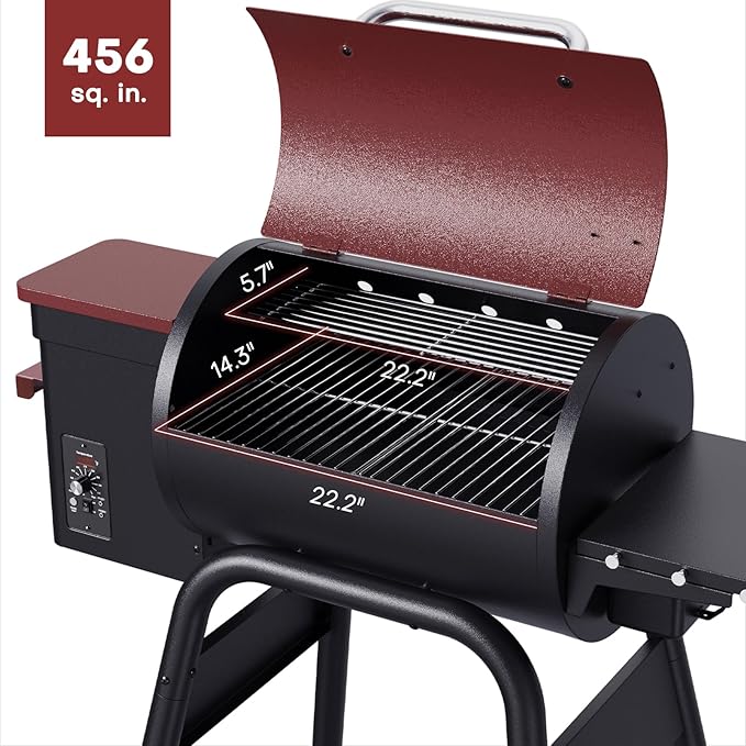 Pellet Smoker Grill Wood Pellet Grill Electric BBQ Grill Smoker For Outdoor Backyard With Auto Feed & Pid Temperature Control 180-425°F, 456 Sq.In Cook Area