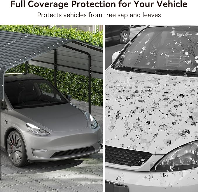 10x15FT Heavy Duty Metal Carport Canopy with Galvanized Steel Roof, Multi-Use Shelter Outdoor Garage for Car, Boat, Party,Gray