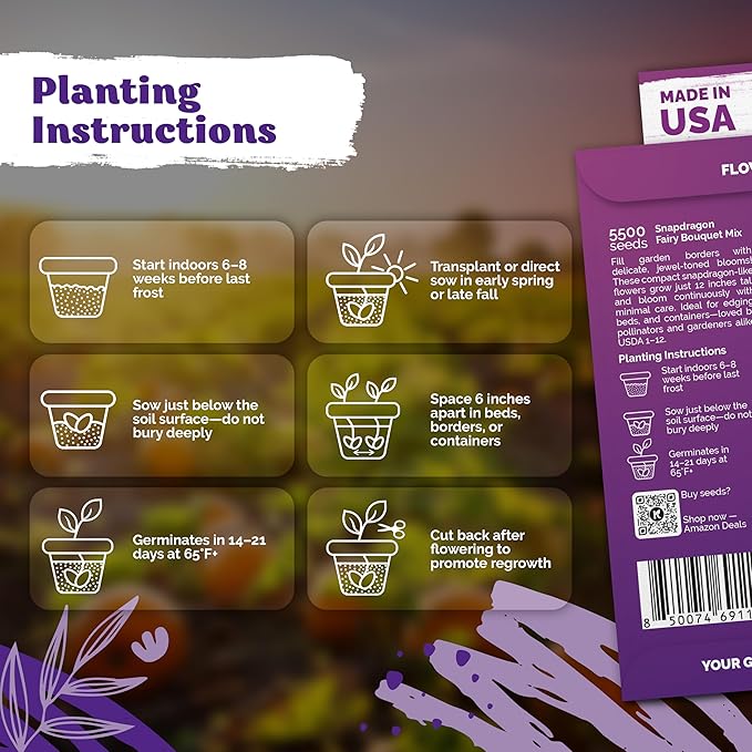 KVITER 5,500 Fairy Bouquet Mix Snapdragon Seeds for Planting (Linaria Maroccana) – Known as Toadflax, Heirloom & Organic – Flower Seeds to Plant Outside & Inside – Garden, Containers, Borders, Beds