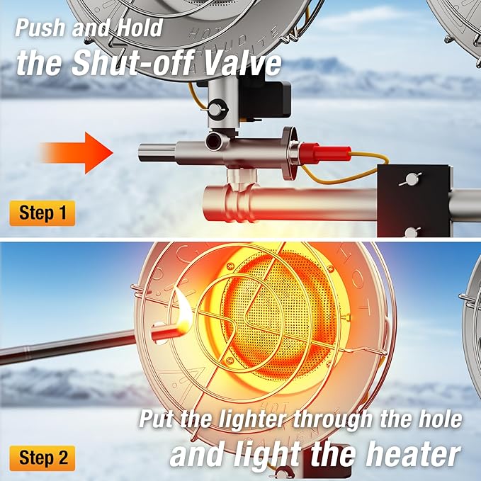Propane Heater Outdoor, 30000 BTU Double Tank Top Cordless Radiant Gas Heater, Safety Shut-off Valve and 6 Settings for Patio, Camping, Fishing, Garage