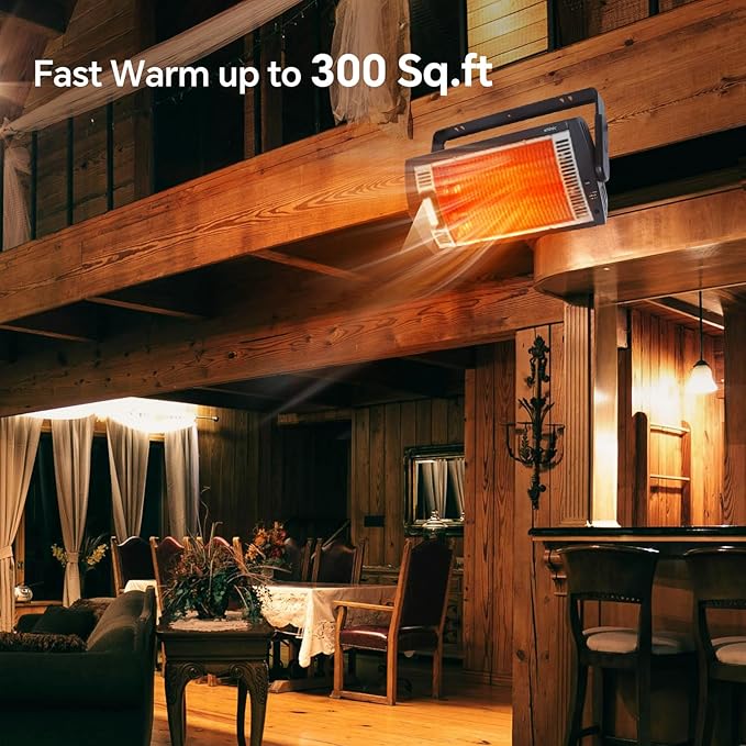 Shinic Garage Heater, 1500W Ceiling Mounted Shop Heater with Remote Control, 5 Mode Settings, 90° Tilting, Overheat Protection & ETL Listed for Indoor/Outdoor Use,Black