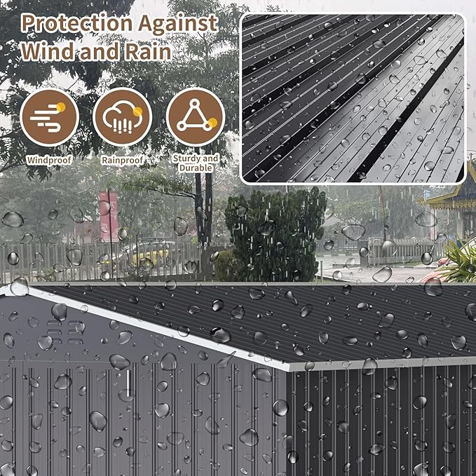 12x16 FT Outdoor Storage Shed, Garden Shed with Updated Frame Structure and Lockable Doors, Metal Tool Sheds for Backyard Garden Patio Lawn, Black