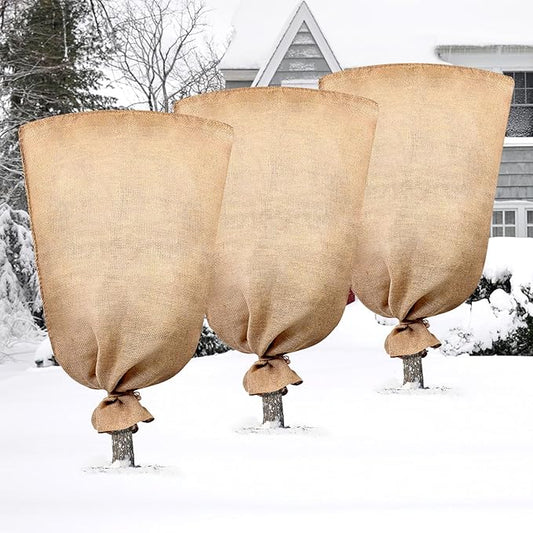Legigo 3 Pack 40 X 48 Inch Burlap Plant Covers Freeze Protection Bags, Large Winter Plant Frost Covers with Drawstring, Reusable Tree Covers Burlap Frost Cloths Protection for Outdoor Plants Shrubs