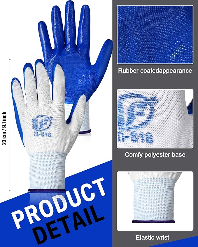 72 Pairs Gardening Work Gloves Bulk for Men Women, Rubber Coated Garden Multipack Safety Construction Glove