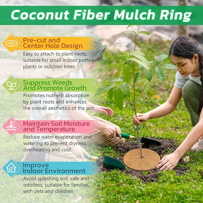 Legigo 10pcs Coconut Fiber Mulch Ring Tree Plant Protector Mat, 9 Inch Natural Coco Coir Tree Protection Ring Plant Pot Soil Cover, Tree Rings Disc Plant Cover for Indoor Outdoor Plants,Landscaping