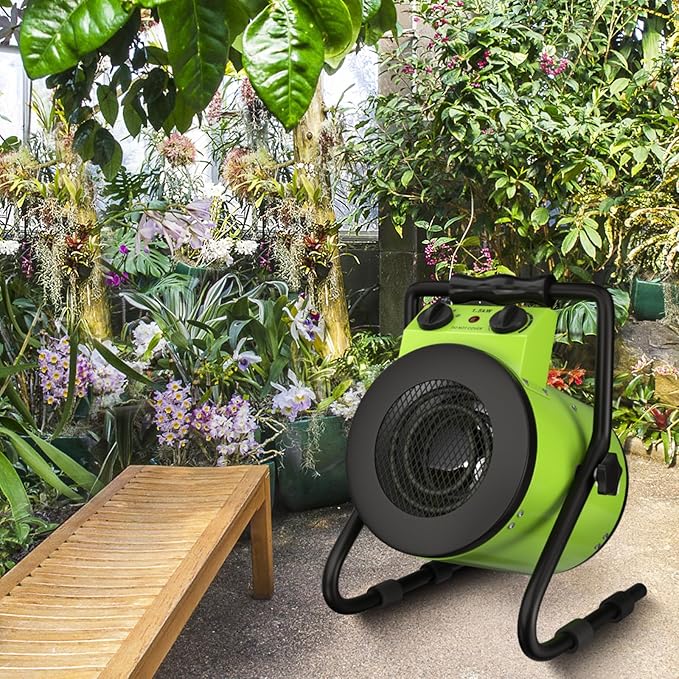 Gardtech Greenhouse Heater with Digital Thermostat, 1500W Portable Outdoor Heater with Overheat Protection, Grow Tent Heaters [Stronger air volume] Fast Heating for Patio, Garage, Flower House(Green)