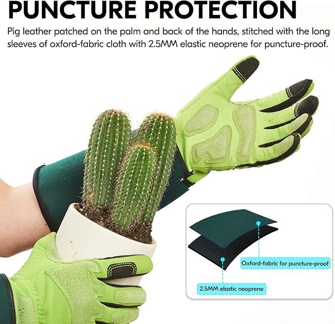 Vgo... Gardening Gloves Ladies,Safety Work Gloves,Long Sleeves Gauntlet,Puncture Proof,Touchscreen(Size M,Light green,SL7477)