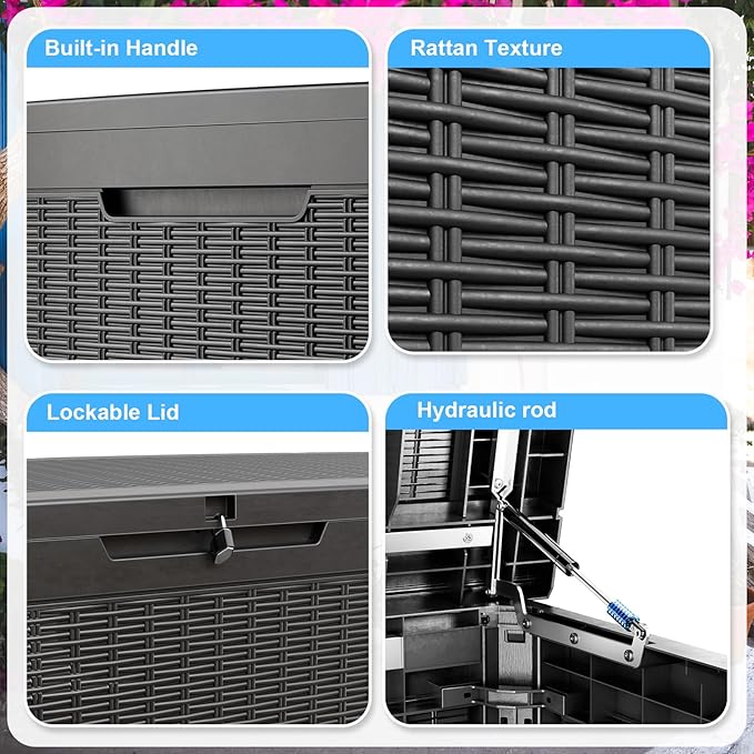 260 GallonOutdoor Storage Box,Resin Deck Boxes Waterproof, IndoorOutdoor Bin for Package Delivery, Patio Cushions, Gardening Tools, Lockable, UV Resistant