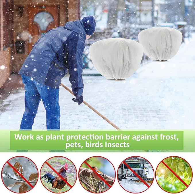 12 Pcs Winter Plant Covers Freeze Protection 39.4x23.6 Inch Horizontal Shrub Tree Rose Plant Protection Bags Frost Blanket with Drawstring for Fall Winter Outdoor Garden Planting (White)