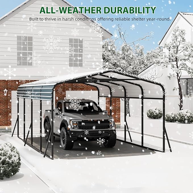 12' x 20' x 8.5' Heavy Duty Metal Carport with Galvanized Steel Roof, Steel Carport Kits Outdoor with Metal Roof, Galvanized Car Shelter for Tractors, Pickup, Boat, Car
