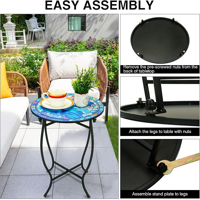 Patio Side Table, 14 Inch Weather Resistant Metal Side Table, Side Table for Patio Yard Porch Balcony Garden Bedside Plant Stand Indoor Outdoor, Small Round Outdoor End Table