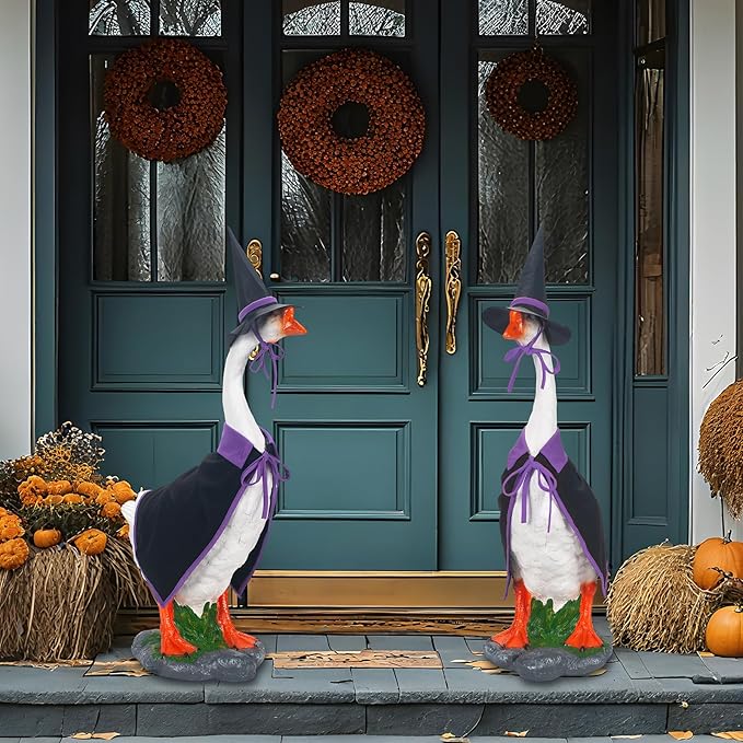 ONUPGO Halloween Goose Outfits, Lawn Porch Goose Clothes, Seasonal Sculpture Costume Suitable for 23 Inch Lawn Statue, Plastic/Cement Goose Statue, Garden, Yard, Patio, Party Decoration