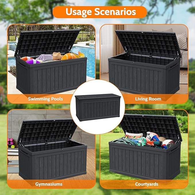 230 Gallon Double-Wall Resin Deck Box - Lockable Waterproof Outdoor Storage Box, 1000lbs Capacity & Doubles as Seating for Patio Furniture - Garden Tools, Pool Accessories (Black)