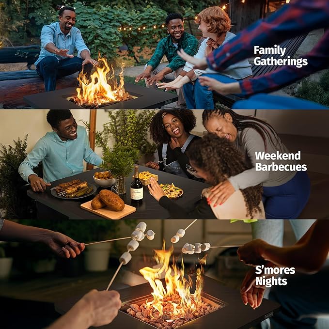 EAST OAK 32'' Propane Fire Pit Table, 50,000 BTU Steel Gas FirePit for Outdoor, Outside Patio Deck and Garden, CSA Certified Fire Table with Magnetic Lid, Cover-Storage Basket and Lava Rock, Black