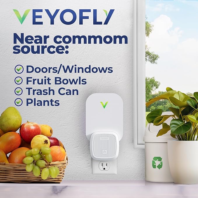 VEYOFLY (Starter Kit) Fly Catcher Indoor, Fly Trap, (2 Device + 6 Refills) Fruit Fly Traps for Indoors, Gnat Traps for House Indoor, Bug Killer, Fly Trap, Plug in Light Flying Insect Trap