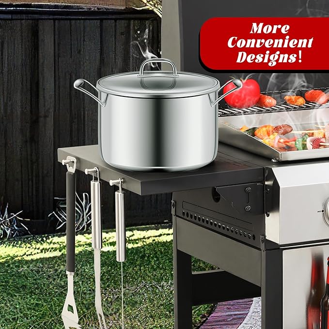 3-Burner Flat Top Propane Gas Grill Stainless Steel Griddle Combo with Foldable Side Table, 36,900 BTU Outdoor BBQ Grill, Porcelain-Enameled Cast Iron Grids, for Backyard, Patio Cooking