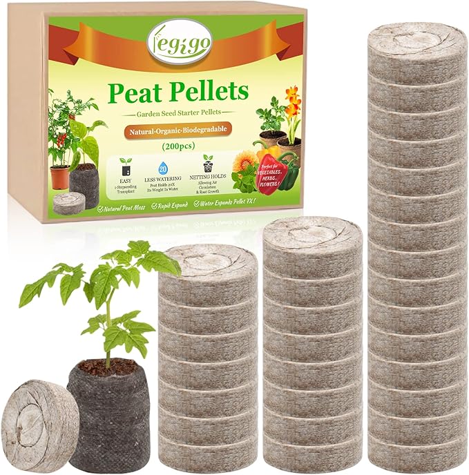 Legigo 200 Pcs 50mm Seed Starter Peat Pellets Pods for Seedlings- Compressed Seed Starting Pellets Seed Starter Pods Plugs Soil Peat Pods for Starting Seeds, Garden Planting Herb Flower Vegetables