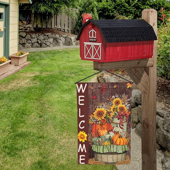 Halloween Pumpkin Fall Bird Autumn Retro Sunflower Garden Flag Welcome Party Outdoor Outside Decorations Picks Home House Garden Yard Decor 12x18 Inch