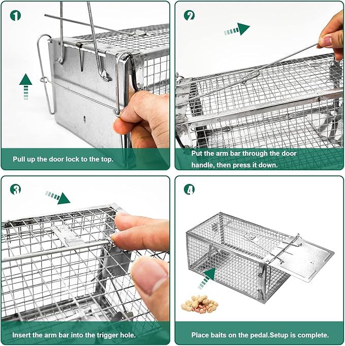 SZHLUX 2-Pack Humane Rat Trap, Mouse Traps Work for Indoor and Outdoor,Small Rodent Animal-Mice Vole Chipmunk Hamsters Live Cage,Catch and Release(SZ-SL3616D2S)