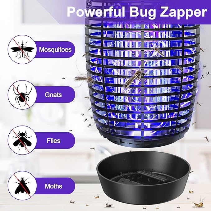 PALONE Electric Bug Zapper Outdoor, 20W Electirc Fly Zapper Indoor with Sturdy Top Hook, 4500V Mosquito Zapper Indoor with 3.9ft PVC Wire, Waterproof Bug Zapper for Outdoor, Garden, Bedroom