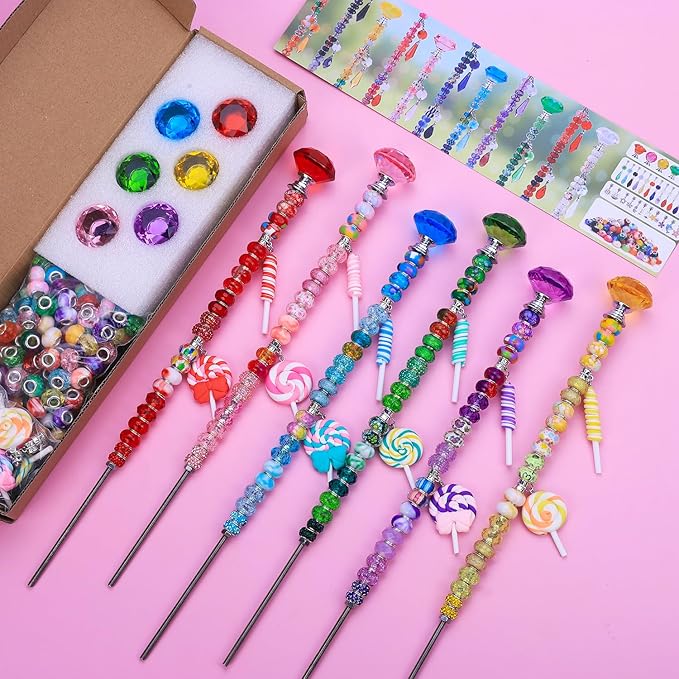 VICTLOV Crystal Suncatcher Making Kit, European Large Hole Beads Glass Balls for Garden Decoration, DIY Outdoor Hanging Ornaments (176Pcs Diamond+Lollipop)