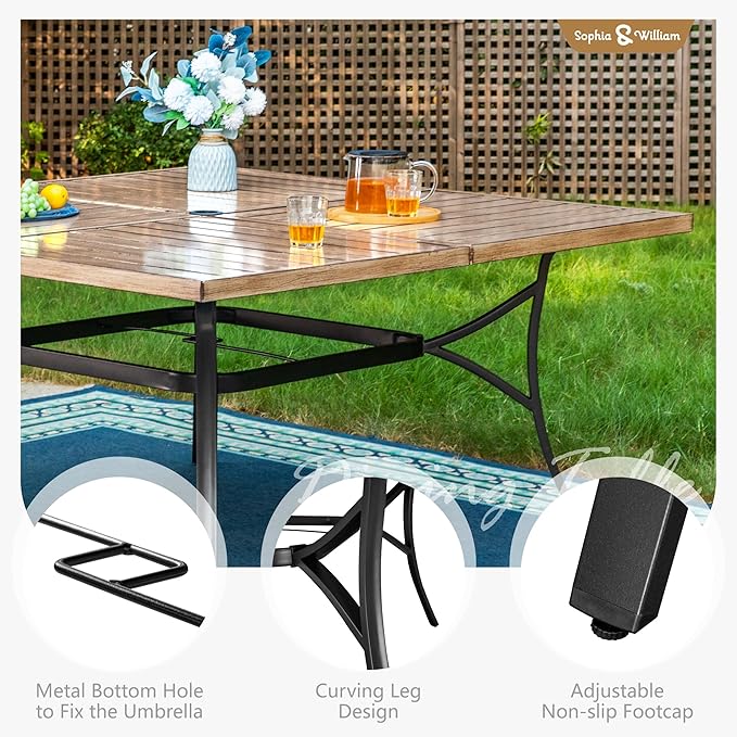 Sophia & William 9 Pieces Patio Dining Set for 8, All Weather Square Metal Patio Table and Wicker Chairs Set, Large Outdoor Dining Set for Outside, Teak Color Tabletop
