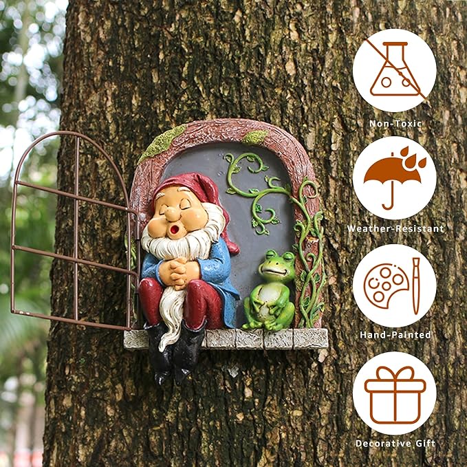 Outdoor Garden Statues, Resin Gnome Tree Hugger, Durable Outdoor Decor, Whimsical Yard Sculpture, Garden Peeker Yard Art, Waterproof & Handcrafted, Unique Garden Ornament Gift