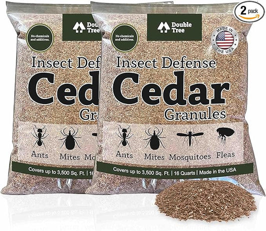 Double Tree Home and Garden Cedar Granules | Repels Fleas, Ticks, Ants, and Mosquitos | Rich Cedar Scent | Non Toxic | Pet Safe | 2 Bags (32 Quarts)
