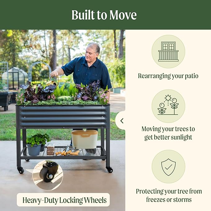 Rolling Elevated Raised Garden Bed-V Series, 2' x 6' Garden Beds with Legs & Storage Rack for Patio & Porch, 1000 Lbs Weight Capacity, Outdoor Planter Box for Vegetables Flower Herbs, Modern Gray