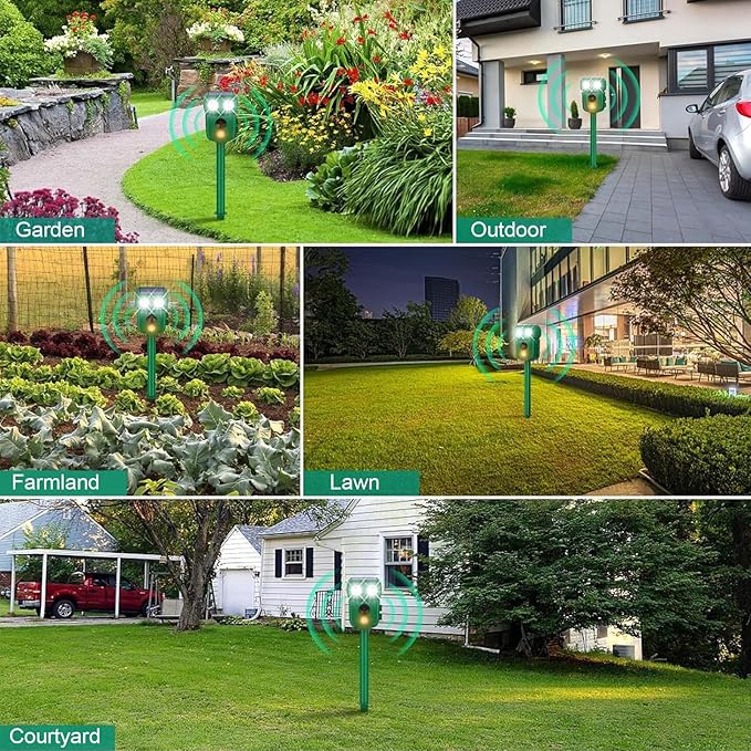 Solar Ultrasonic Animal Repeller, Outdoor Cat Deterrent with Motion Sensor, Waterproof Fox Repellent, Humane Pest Control for Dogs, Rats, Birds (1 Count (Pack of 1))