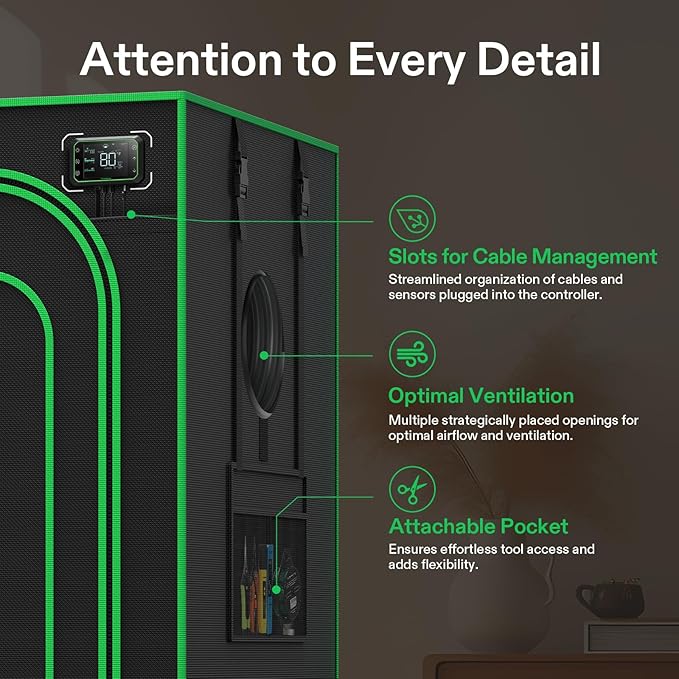 VIVOSUN P276 32"×32"×63" PRO Grow Tent, with Thick 1 inch Poles, Strengthened High Reflective Mylar Oxford Fabric & Extra Hanging Bars for Hydroponics Indoor Plant for AeroLight A150, No High CFM Kit