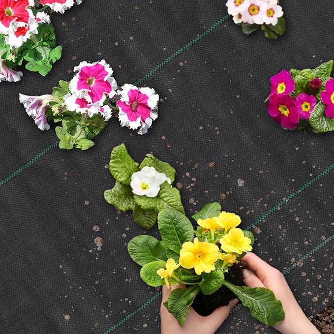 4 x 50ft Weed Barrier Fabric Heavy Duty Landscape Weed Blocker with 80 Holes, Large Weed Block Gardening Ground Cover Mat Weed Control Cloth with 10 U-Shaped Stakes and Gaskets, Black (2pcs,4x50ft)