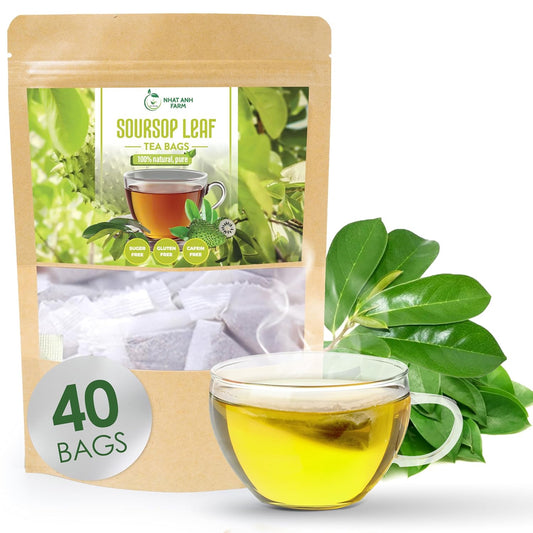 NHAT ANH FARM - Premium Soursop Leaves Tea Bags - Dried Soursop Graviola Leaves 40 Teabags, 2.5g/bag - Sugar/Caffeine/Gluten Free. Support Healthy Skin & Sleep