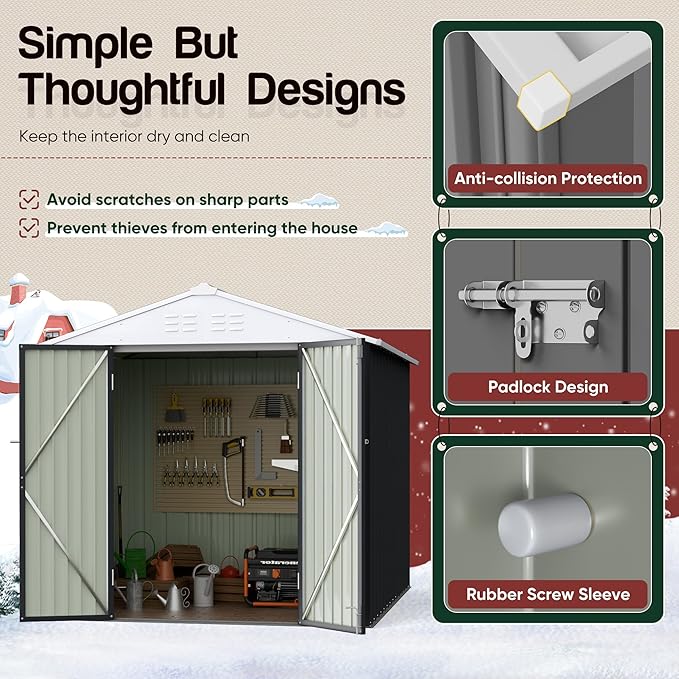 GUNJI 6 x 4 FT Shed Outdoor Storage Shed Metal Garden Shed with Lockable Door Outside Waterproof Tool Shed for Backyard, Patio, Lawn (Gray)